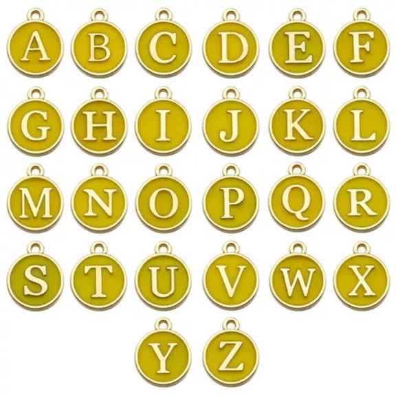 U8MO 26pcs/set Letter Charms Enamel Alphabet Pendants A-Z 2 Sided Jewellery Making-Yellow