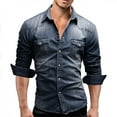 thumbnail image 4 of Homme Denim à Manches Longues Robuste à Boutons Basique Uni Blouse T-Shirt Haut, 4 of 9