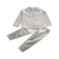 thumbnail image 1 of Ensemble de Pyjamas en Satin de Soie pour Enfants 2 Pcs Unisexes Haut à Manches Longues Col Rabattu Pantalon Taille Élastique, 1 of 7