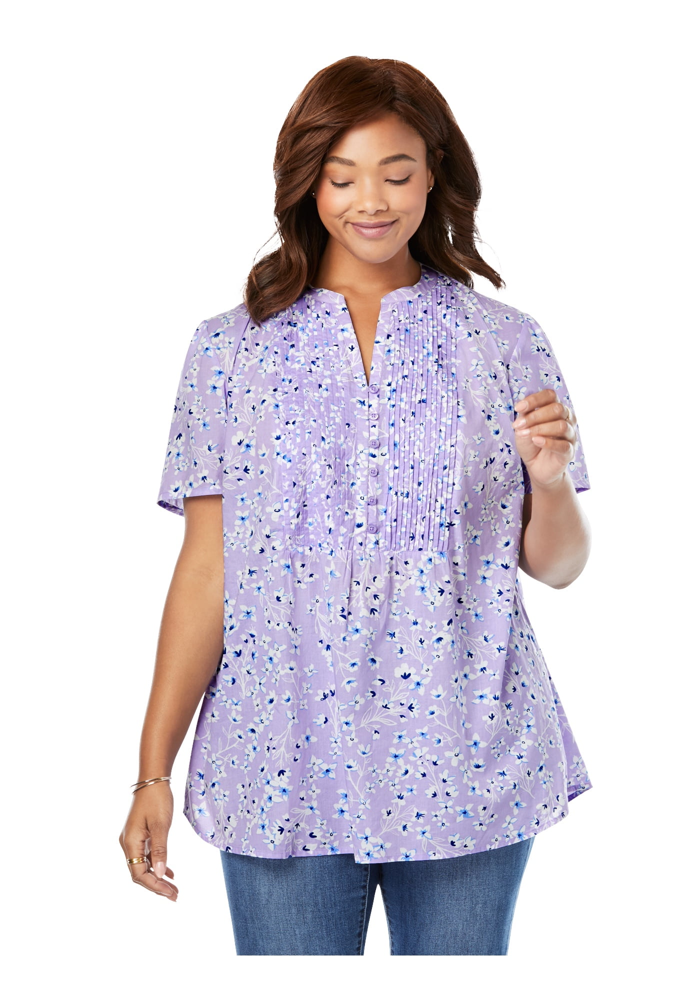 Woman Within Woman Within Women's Plus Size Pintucked HalfButton