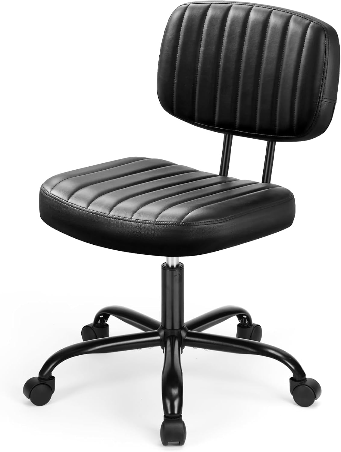 ENYLAY Small Armless Home Office Desk Chair, Ergonomic Cute Chair PU Leather with Adjustable Swivel Rolling Comfy Task Study Chair with Lumbar Support for Adult and Student, Bedroom (Black)
