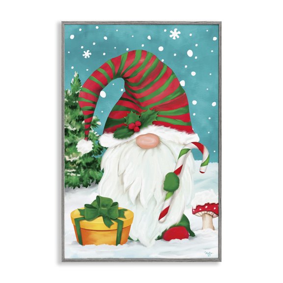 Stupell Industries Holiday Elf & Gifts Holiday Painting Gray Framed Art Print Wall Art, 20 x 30