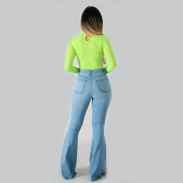 Bell Bottom Jeans for Women Ripped High Waisted Classic Flared Pants