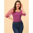 thumbnail image 3 of INSPIRE CHIC Hauts Décontractés Vintage à Col Carré Manches 3/4 en Mesh pour Femmes, 3 of 5