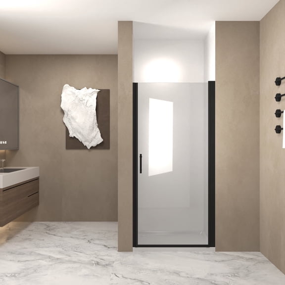 34"x72" Pivot Shower Door, 1/4" Tempered Glass, Matte Black
