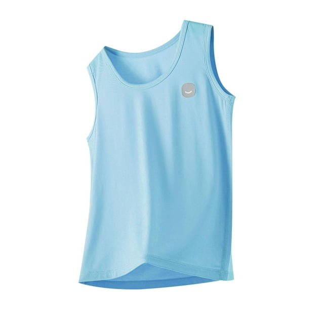 Débardeurs Garçons Décontractés Sans Manches Col Rond T-Shirts d'Entraînement Athlétiques Basiques Unis Bleus 5-6 Ans