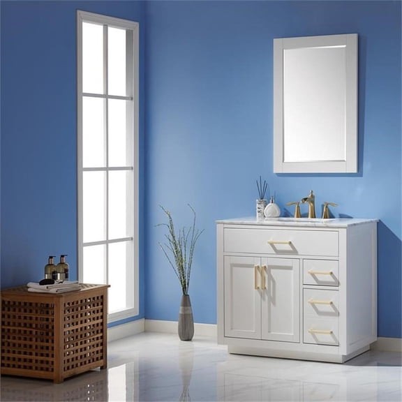 Ivy 36" Single Bathroom Vanity Set in White and Carrara White Marble Countertop with Mirror