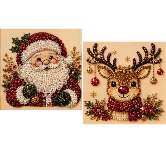 CSZPPQAF Christmas Pearl Diamond Painting Kit for Adults,2-Pack Round Pearl Diamond Art Craft,Home Decor and Gift 12 x 12 Inch
