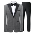 thumbnail image 2 of Men's Sequined Two Piece Suit One Button Slim Shiny Dress Coat Jacket Classic Regular Fit Suits Sets with Bow Tie Formal Tuxedo Black XXXXXXL, 2 of 9