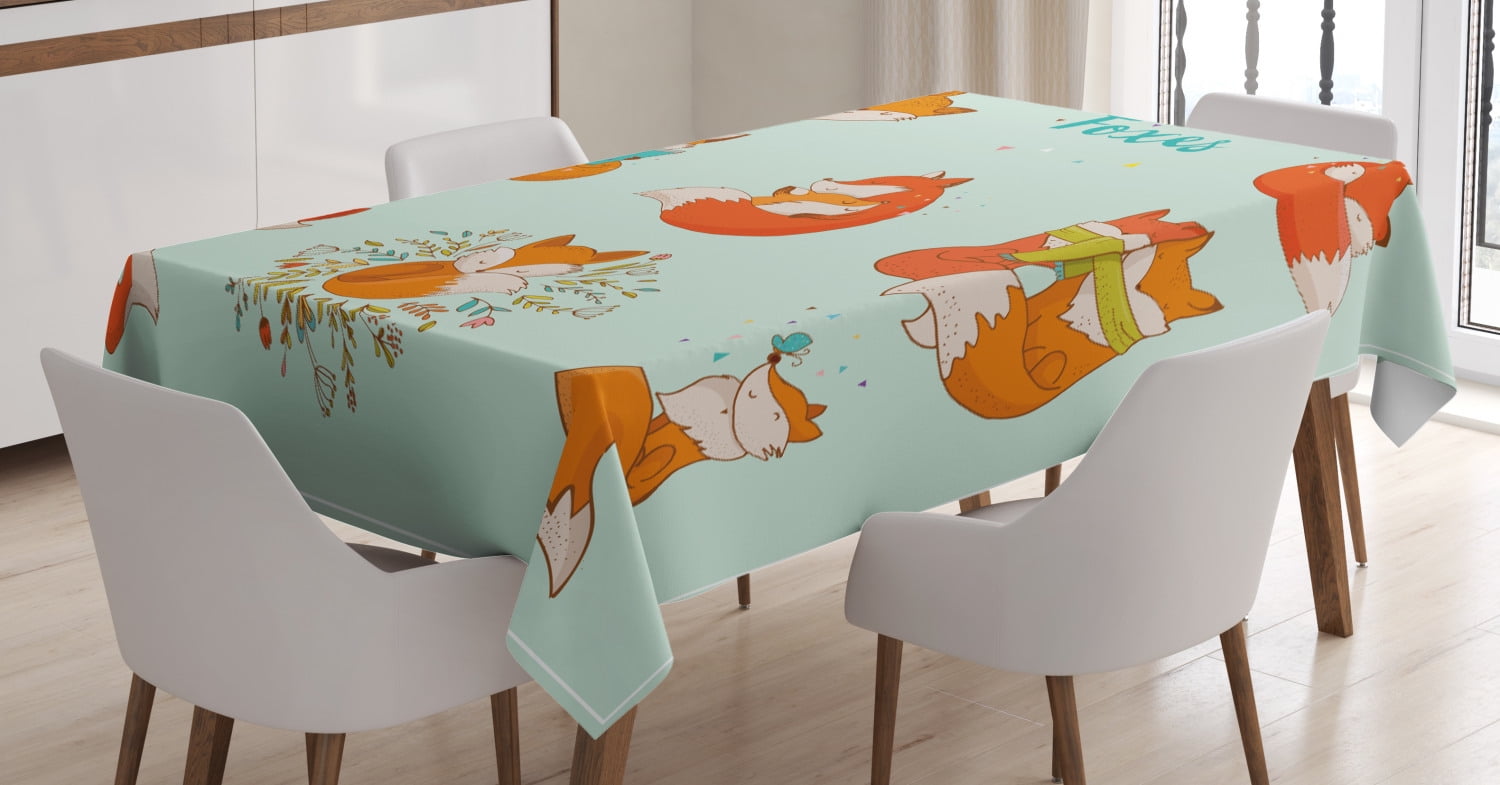 Ambesonne Fox Tablecloth Rectangular Table Cover, Fun Characters Comic ...