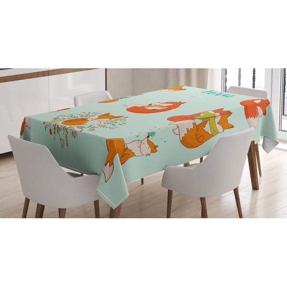 Ambesonne Fox Tablecloth Rectangular Table Cover, Fun Characters Comic, 60"x90", Multicolor