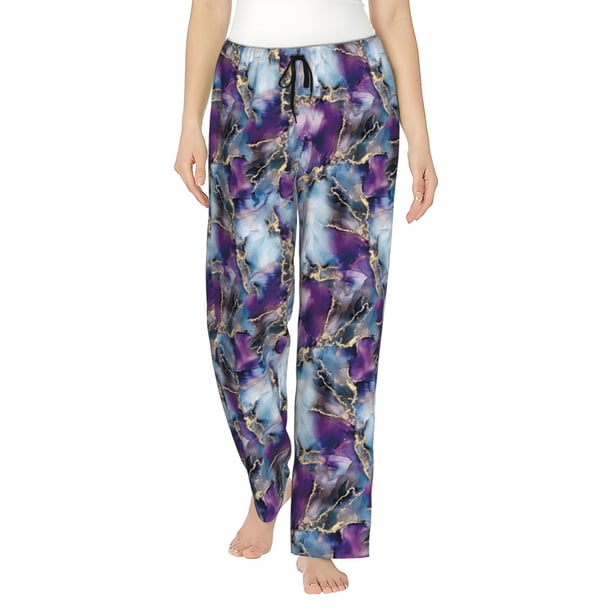 Fotbe Purple Marble Texture Pantalones de Pijama para Mujer, Pantalones de Dormir, Pantalones Pj con Cordón y Bolsillos-Large