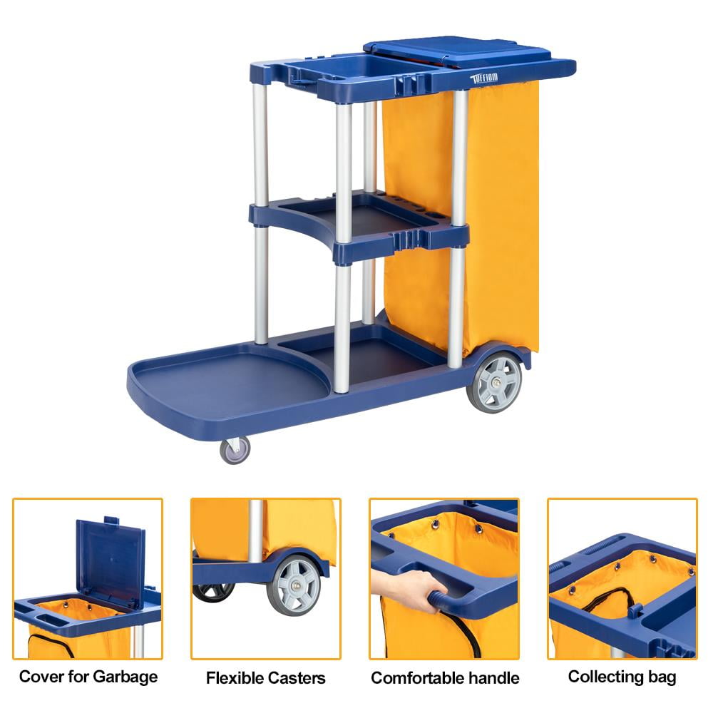 Multifunction Commercial Janitorial Clean Cart 3 Shelf Housekeeping Ultility Car