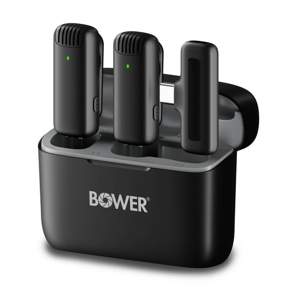 Bower Dual Wireless Microphone System with Noise Reduction, Charging Case & USB-C Receiver
