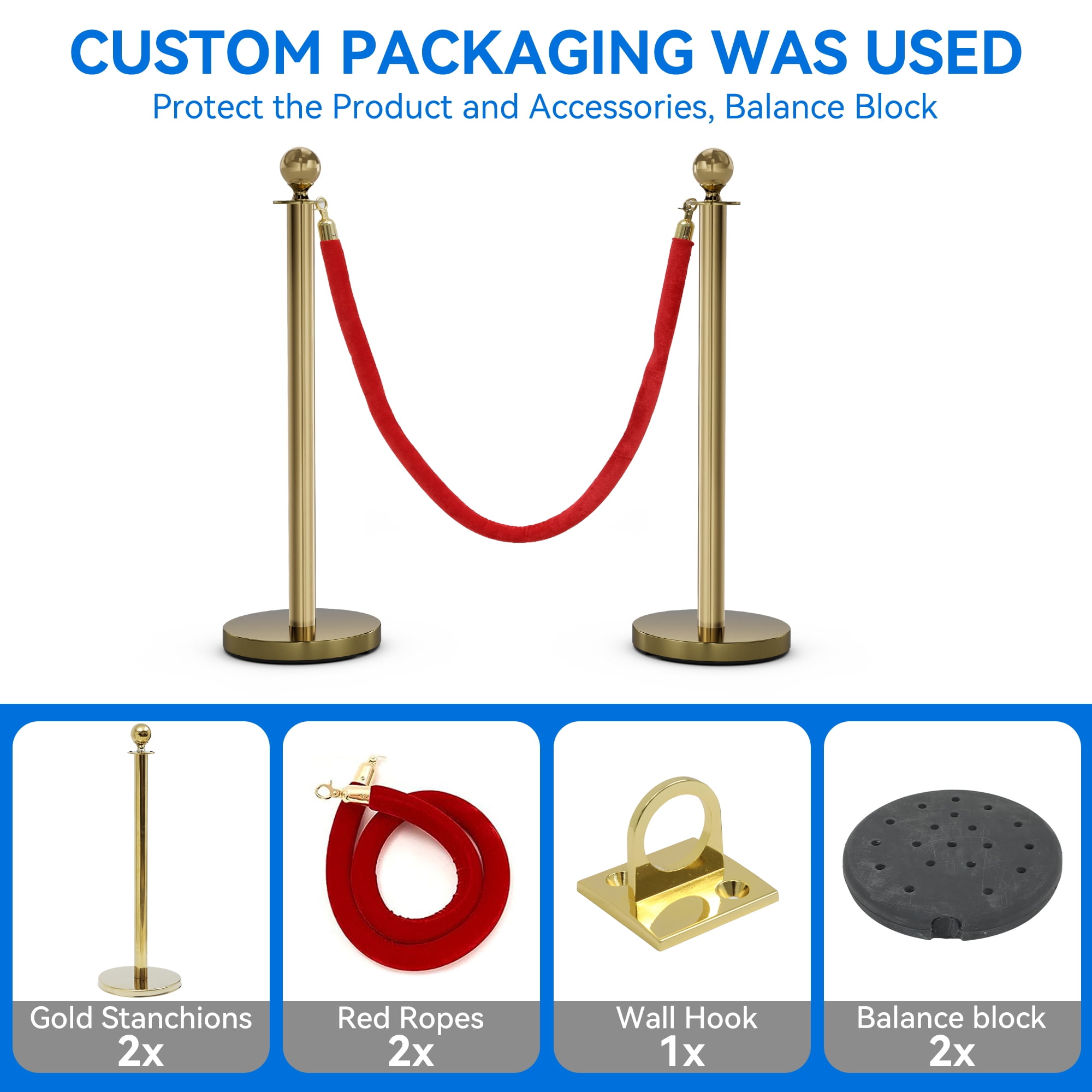 Dextrus 2 Pack 40 Red Carpet Ropes and Poles, Stanchions and