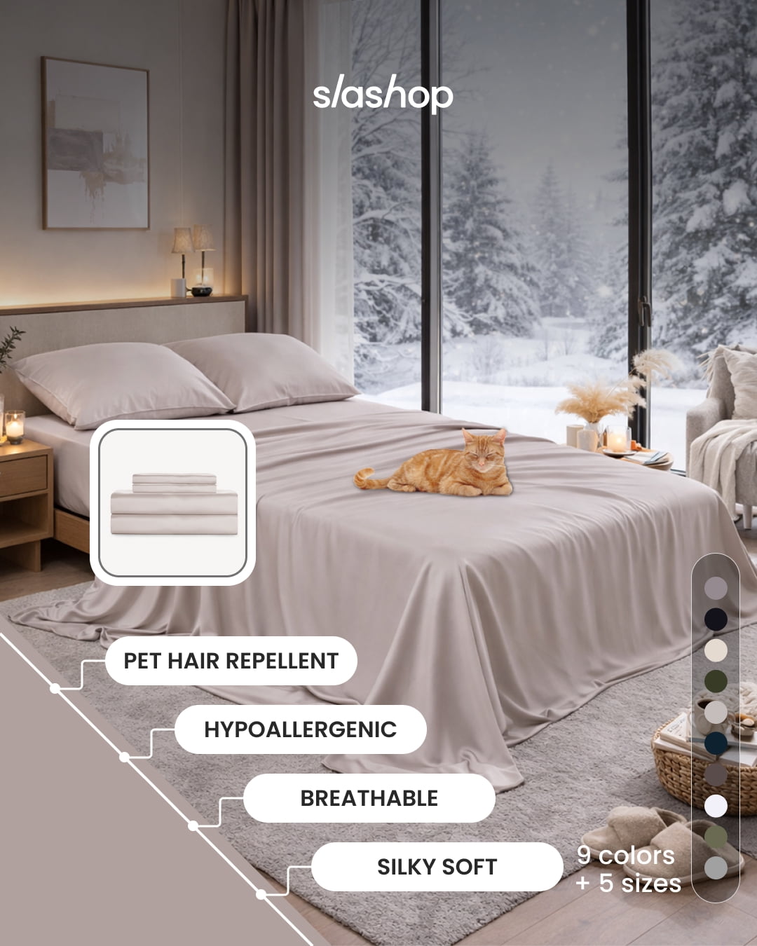 SLASHOP FURRFREE Bamboo Sheet Set, Pet Hair Resistant, Queen