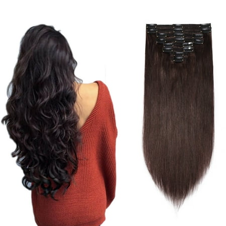 S-noilite Clip in 100% Remy Human Hair Extensions Grade 7A Quality Full Head 8pcs 18clips double weft Short Soft Silky Straight for Women Fashion Black