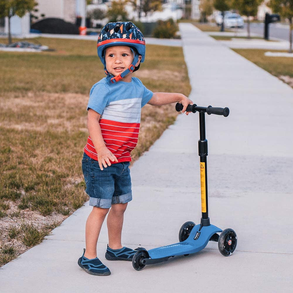 HighTech Mega GlideKick 3-Wheel Foldable Scooter With Lightup Wheels & Extendable T-Bar - Blue