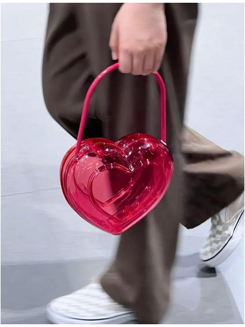 Novelty 3D Heart Shape Crossbody Bag - Metallic Clear Clutch Purse With Long Chain For Women, Party & Date