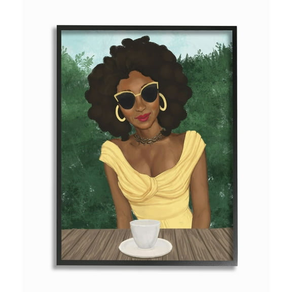 Stupell Industries Fashion Designer Model Coffee Break Yellow Green Painting Framed Wall Art by Ziwei Li