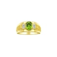 thumbnail image 1 of RYLOS Men's Rings Yellow Gold Plated Silver Rings Classic Designer Style 8X6MM Oval Gemstone & Diamond Ring Peridot Birthstone Rings For Men Size 9, 1 of 7