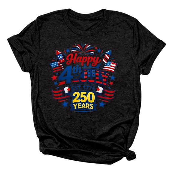 CONZONE 250Th Anniversary Womens Summer Tops Short Sleeve Letter Number Graphic Independence Day T-Shirts For Women Crew Neck Cozy 4Th Of July Womens T Shirts