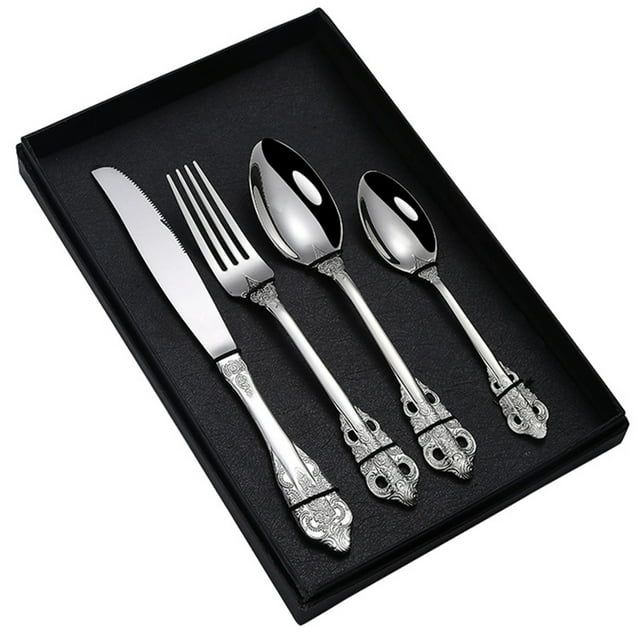Coofit Stainless Steel Flatware Set: 4PCS Serving Spoon Fork Cutter Tableware Cutlery