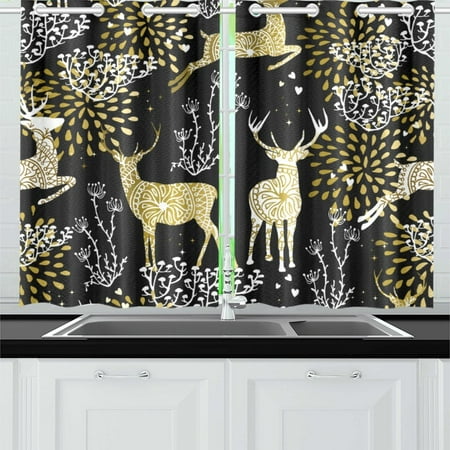 Mkhert Fancy Gold Deer Window Curtains Kitchen Curtain Room
