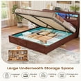 thumbnail image 4 of Farmhouse Queen Size Bed Frame with Lift Up Storage & Bookcase Headboard - Wood Platform Bed with USB Charging Station, LED Lights, No Box Spring Needed, Brown, 4 of 8
