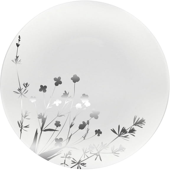 EcoQuality 10.5 Inch Silver and White Plastic Round Dinner Plate Flower Design– Elegant Disposable Tableware for Weddings Parties and Events – Durable and Reusable Design – Catering Buffets (10)