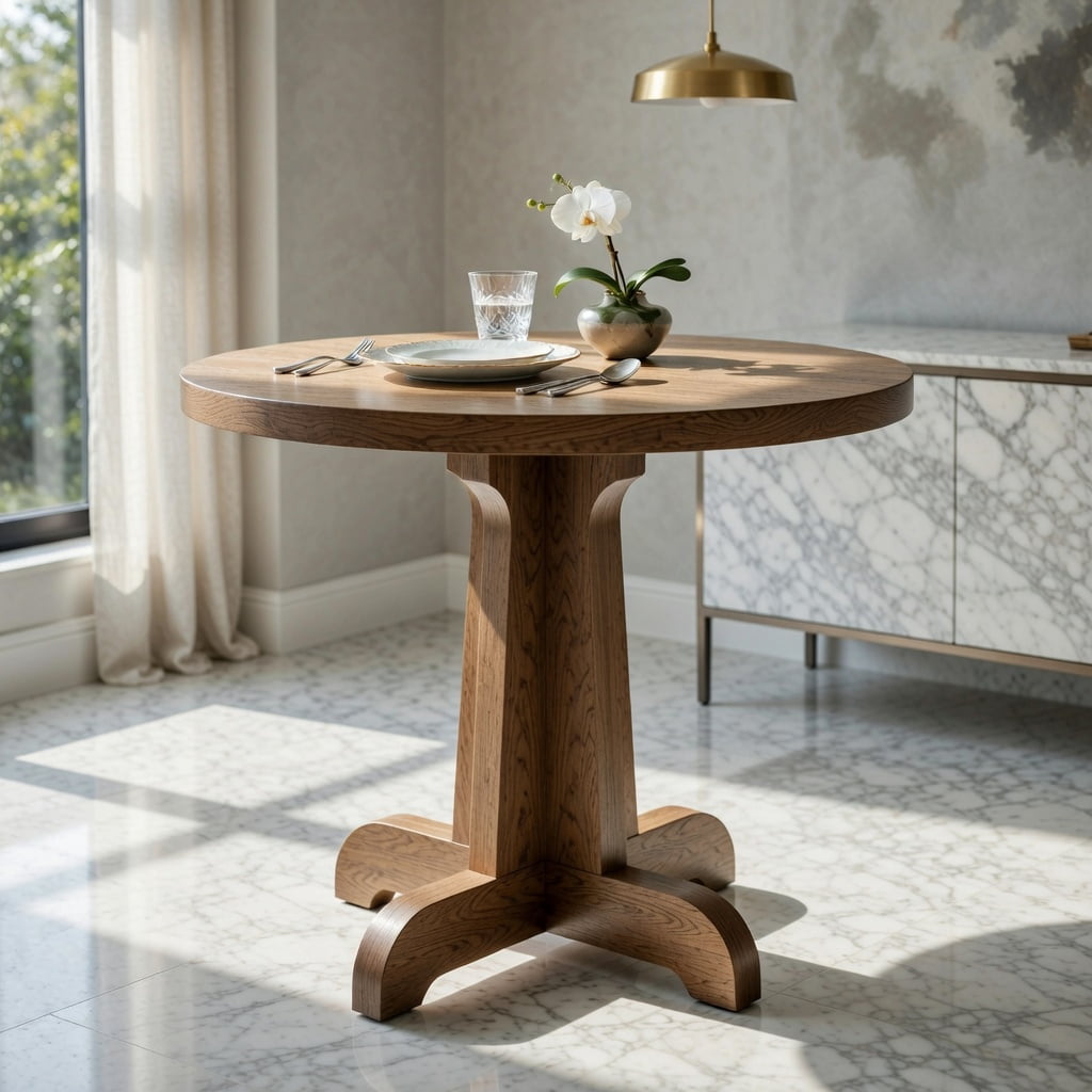 Hommoo 23.6 Inch Round Dining Table for 2, Modern Compact Wood Top Pedestal Table for Small Spaces, Apartments, Cafes & Home Kitchens, Walnut