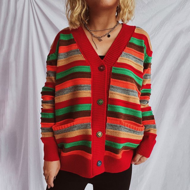 LOVZFMLL Cardigan pour Femmes, Chandail Rayé, Veste Cardigan à Boutons
