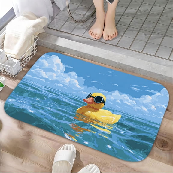 1pc Rubber Duck in the Sea Absorbent Non-Slip Bathroom Thickened Flannel Rug Decor,Soft,Quick Drying,Suitable For Indoor/outdoor Use,Bathrooms,Bedrooms,Kitchens,Terrace,Laundry Rooms,16"x24"