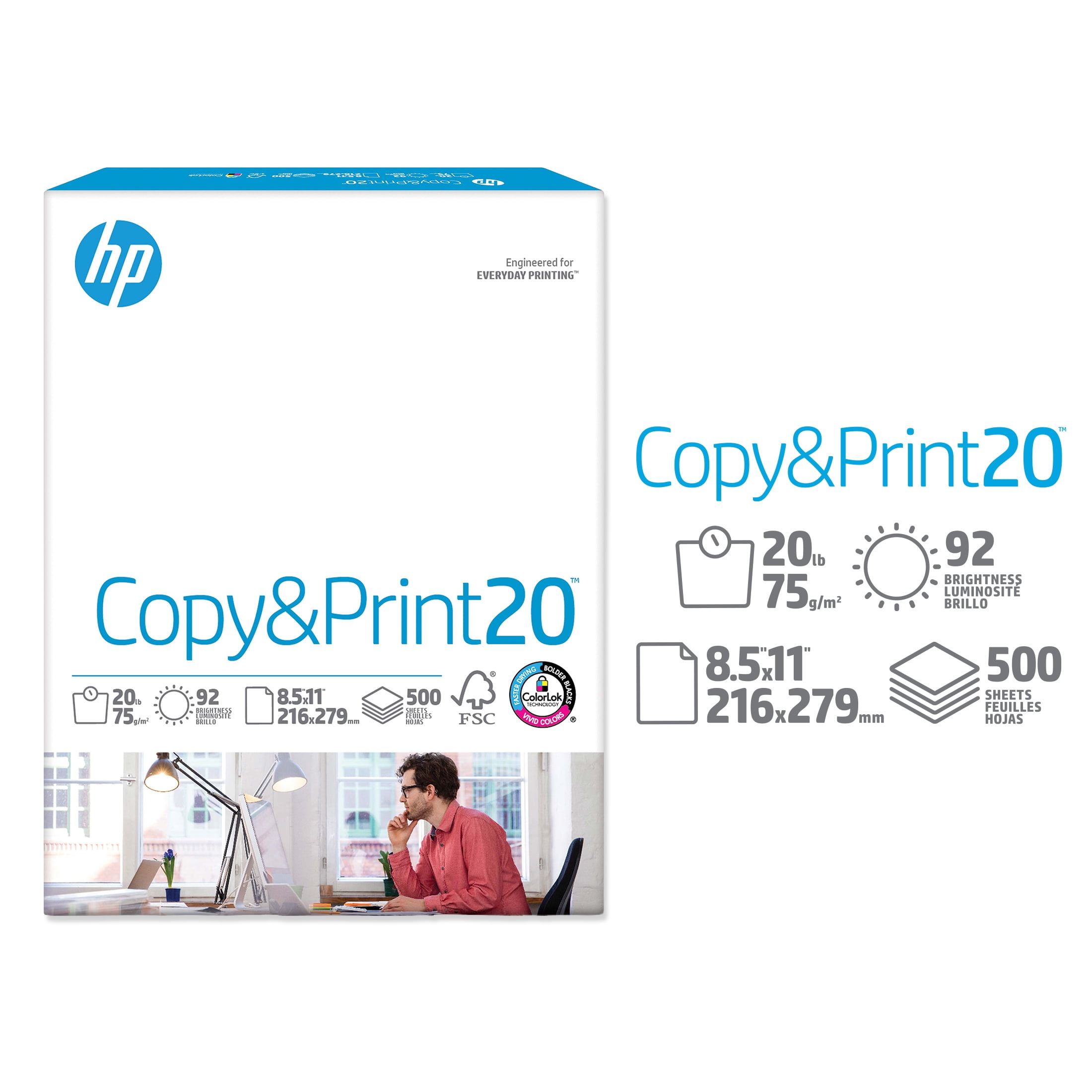 HP Copy & Print20, 20lb, 8.5 x 11, 1 Ream (500 Sheets)