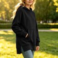 thumbnail image 5 of Qingpeng Big Kids Side Slit Hooded Pullover Top Longline Long Sleeve Sweatshirt with Front Pocket, 5 of 7