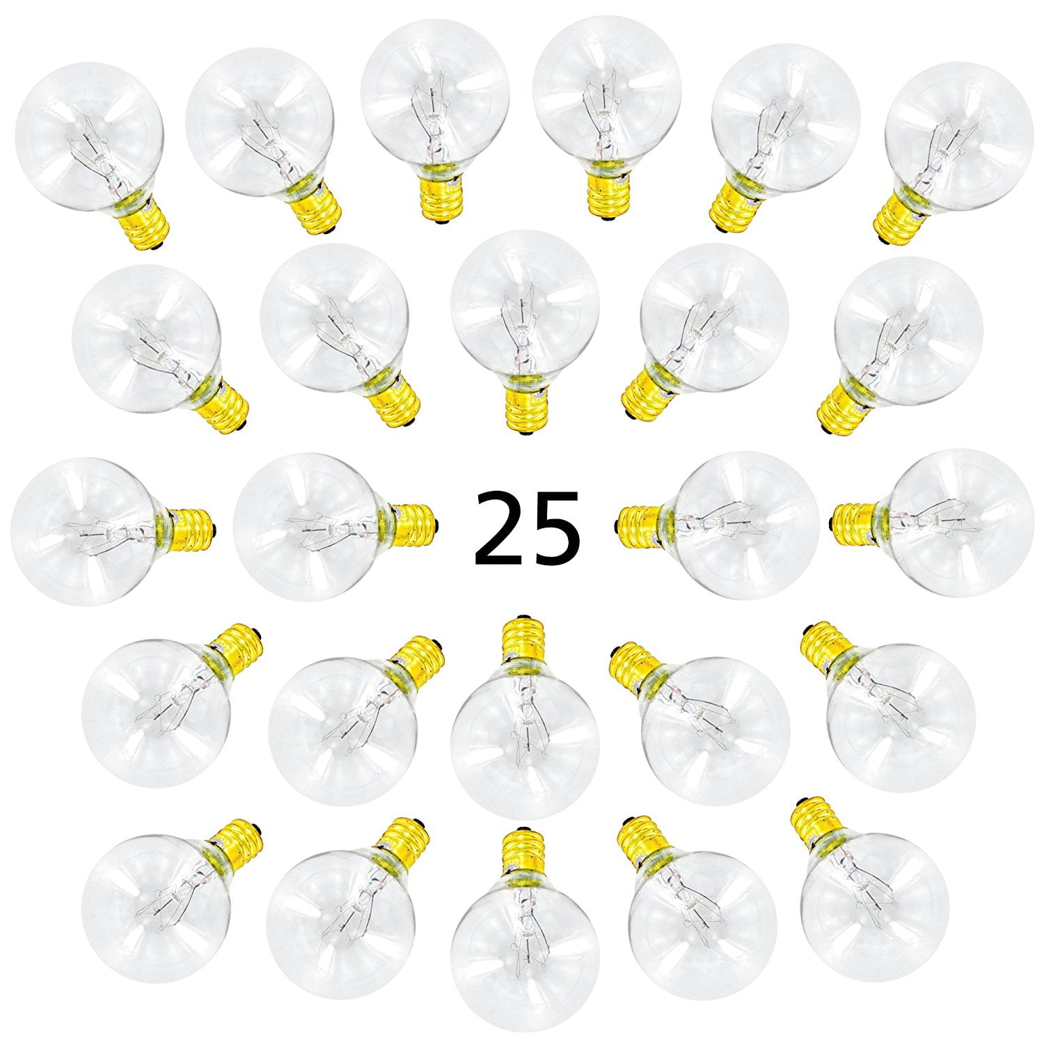 25 Pack of G40 Globe Light Bulbs for String Lights Fits E12 and C7