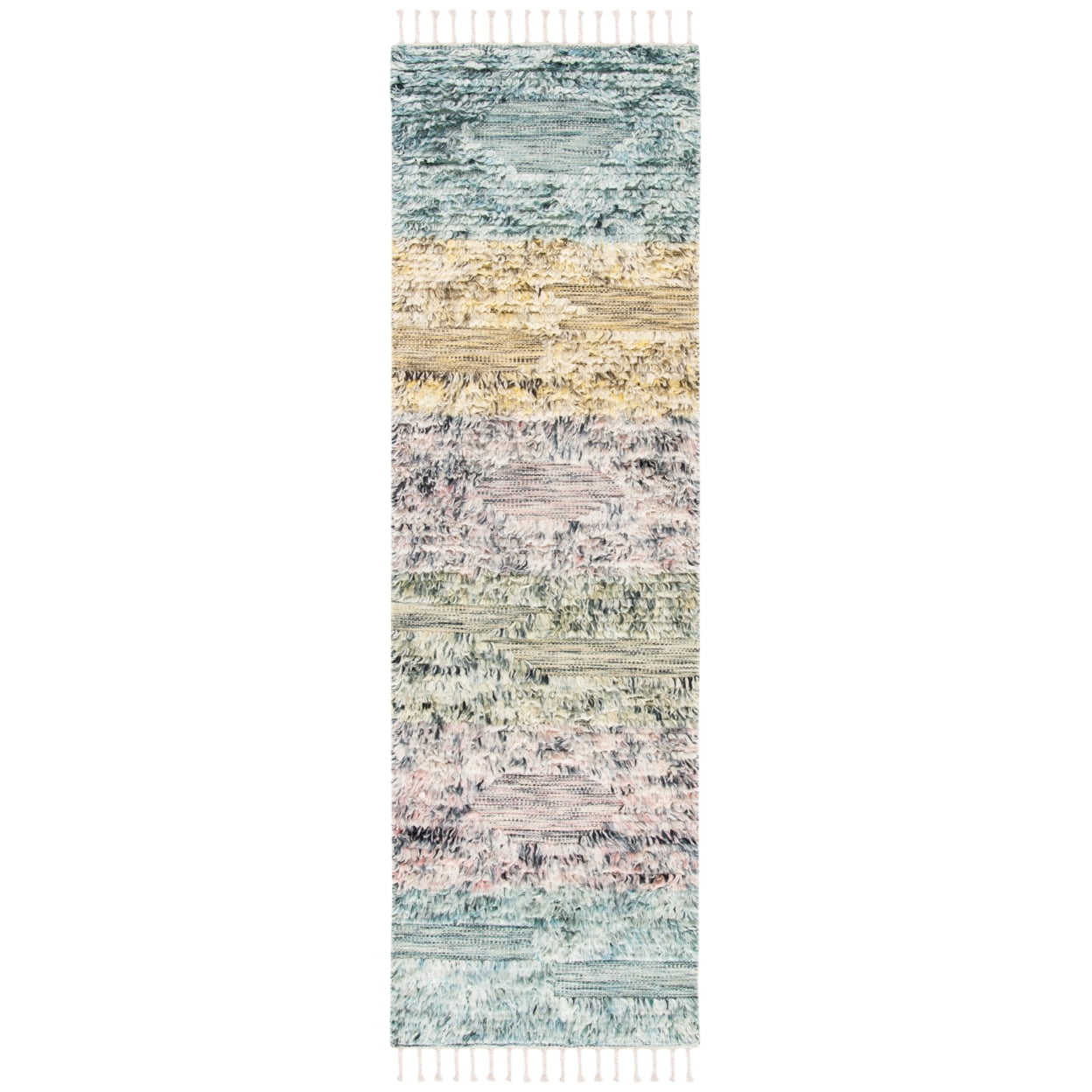 SAFAVIEH Casablanca Aiden Striped Wool Shag Area Rug, Turquoise/Pink, 5' x 8'