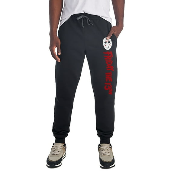 Friday the 13th Logo and Mask Unisex Jogger Sweatpants with Pockets for Men and Women, Black, Medium
