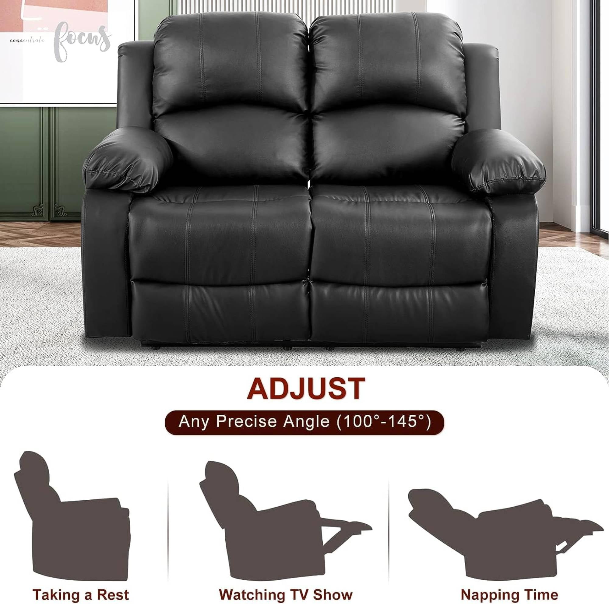 TrumanPick Manual Leather Recliner Chair,2 Seats Overstuffed Rocker Armchair Home Theater Sofa Recliner for Living Room,Black