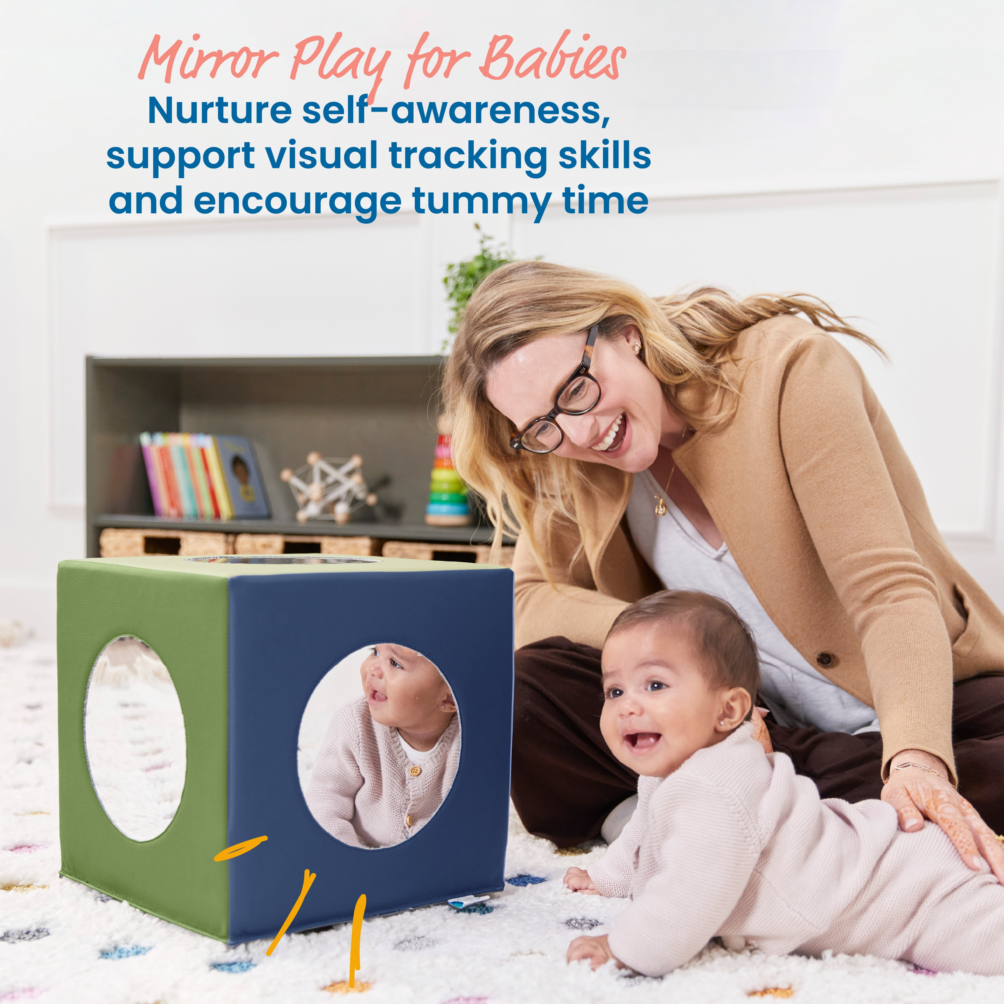 ECR4Kids SoftZone Mirror Activity and Sensory Play Cube, Baby Essentials, Earthtone