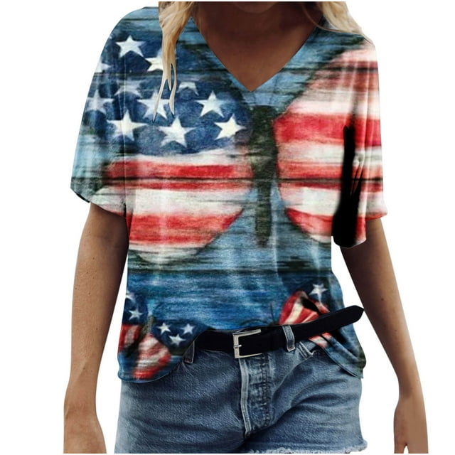 Blusa de manga corta con cuello en V para mujer, informal, sexy, a la moda, de verano Pompotops hkajfhjk470161