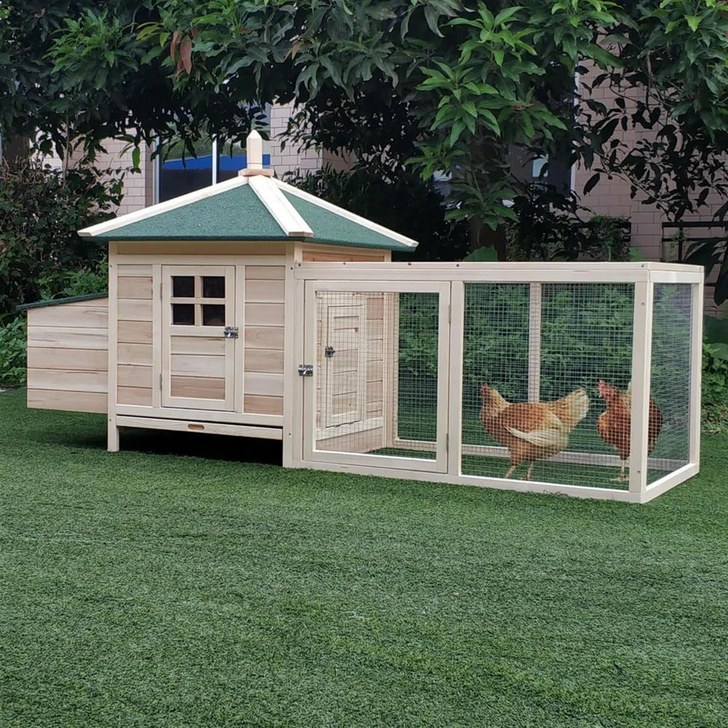 Demi Bonn 77" Wooden Chicken Coop with Nesting Box, Runs, Pull-out Tray, Outdoor Hen House for 2-4 Chickens, Large Rabbit Hutch, Beige