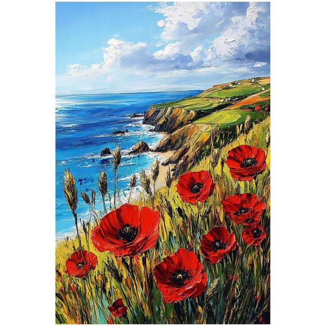 Impresión en lienzo de paisaje de una cabaña rural, pintura al óleo de mar y naturaleza, cartel de flores naturales, ideal para salas y dormitorios rurales
