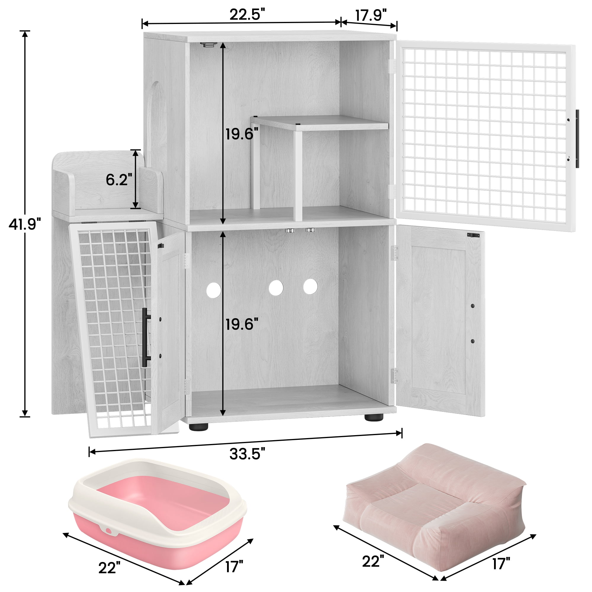 Litter Box Cabinet for Living Room - Hidden Enclosure with Spacious Interior, white