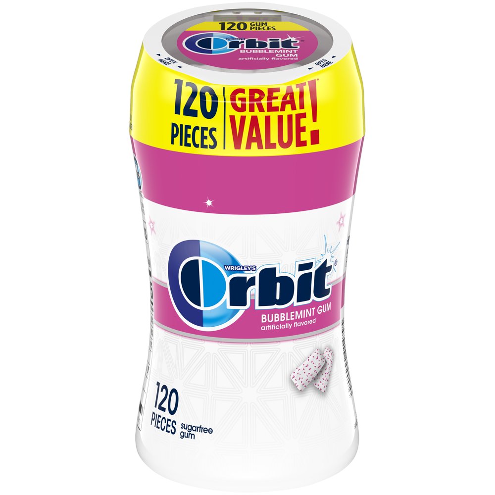 Orbit White Bubblemint Sugar Free Chewing Gum, 120 Piece Bottle