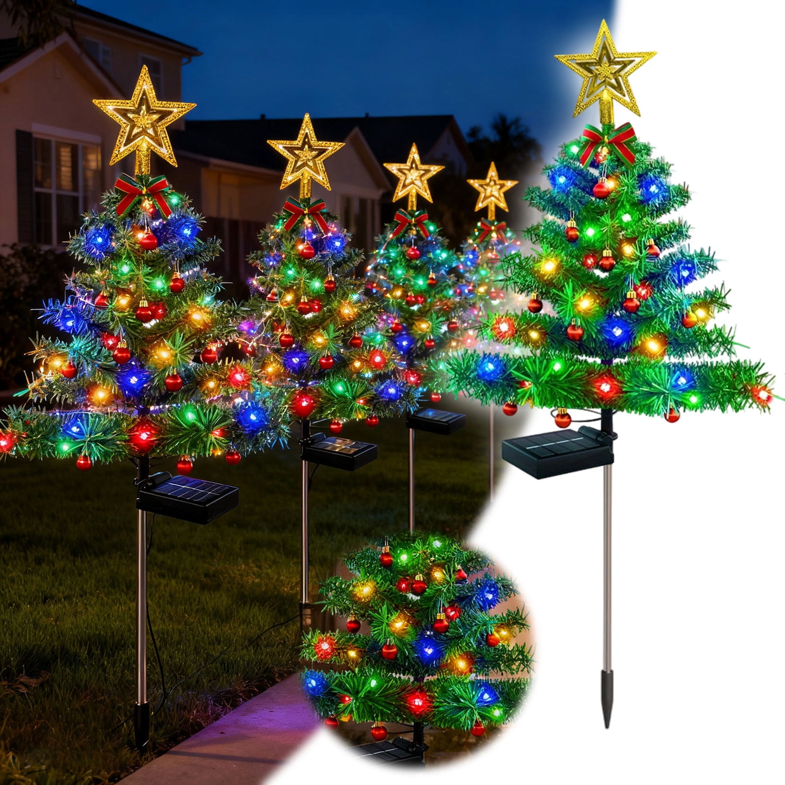 Solar Christmas Tree Lights Decorations Outdoor Waterproof, LED Lights Christmas Solar Stake Lights Cemetery Christmas Tree for Grave Pathway Outside Garden Yard Lawn