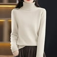 thumbnail image 2 of NMMUED Women's Mock Turtleneck Knit Sweaters, Crew Neck Long Sleeve Tops Lightweight Thermal Pullover Basic Shirts White L, 2 of 6