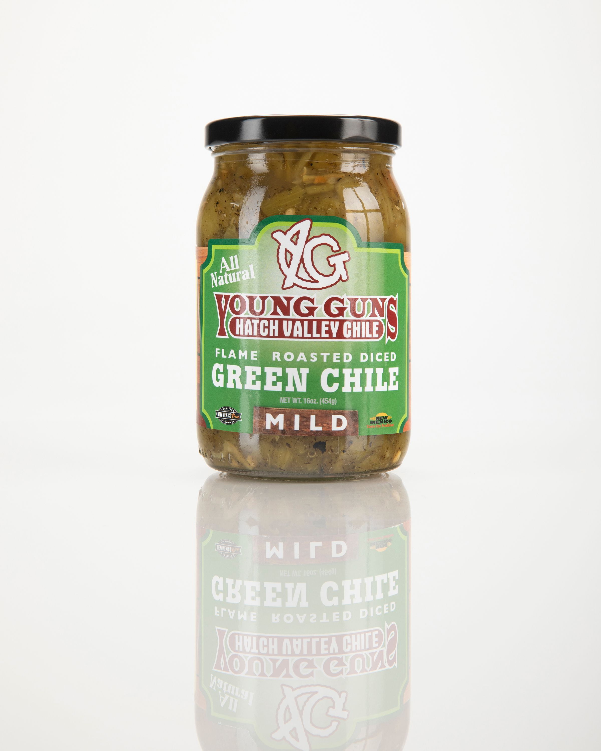 Young Guns Hatch Valley Flame Roasted Diced Green Chile Jars Mild 6