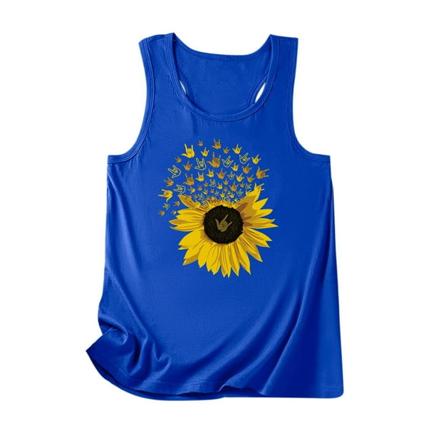 Blusa sin mangas con cuello redondo y estampado de girasol para mujer Fridja gh3913