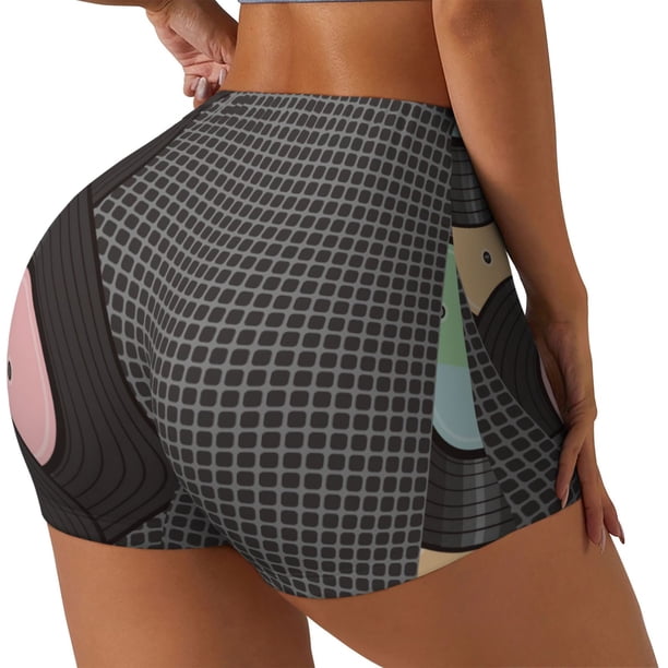 Fotbe Vinyl Records Shorts Sin Costuras – Shorts Deportivos de Cintura Alta para Mujer, Elásticos para Gimnasio, Yoga, Running o Ciclismo-XX-Large